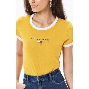 Tommy Hilfiger 1985 Women’s Yellow TShirt Logo Size Large